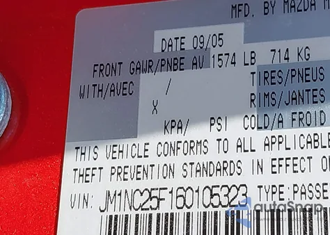 2006 Mazda Mx-5 Touring from USA, damaged, VIN JM1NC25F160105323